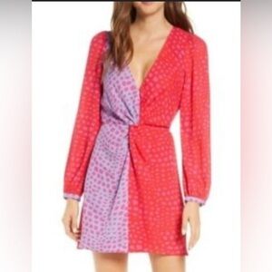 Adelyn Rae Red and Purple Asymmetrical Wrap Dress